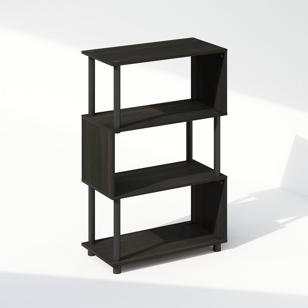 Reed 4-Tier S-Shaped Bookcase, Bookshelf, Espresso. Picture 1
