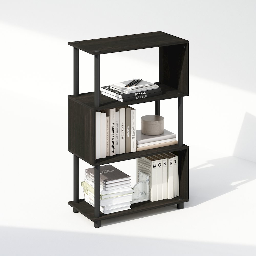 Reed 4-Tier S-Shaped Bookcase, Bookshelf, Espresso. Picture 4