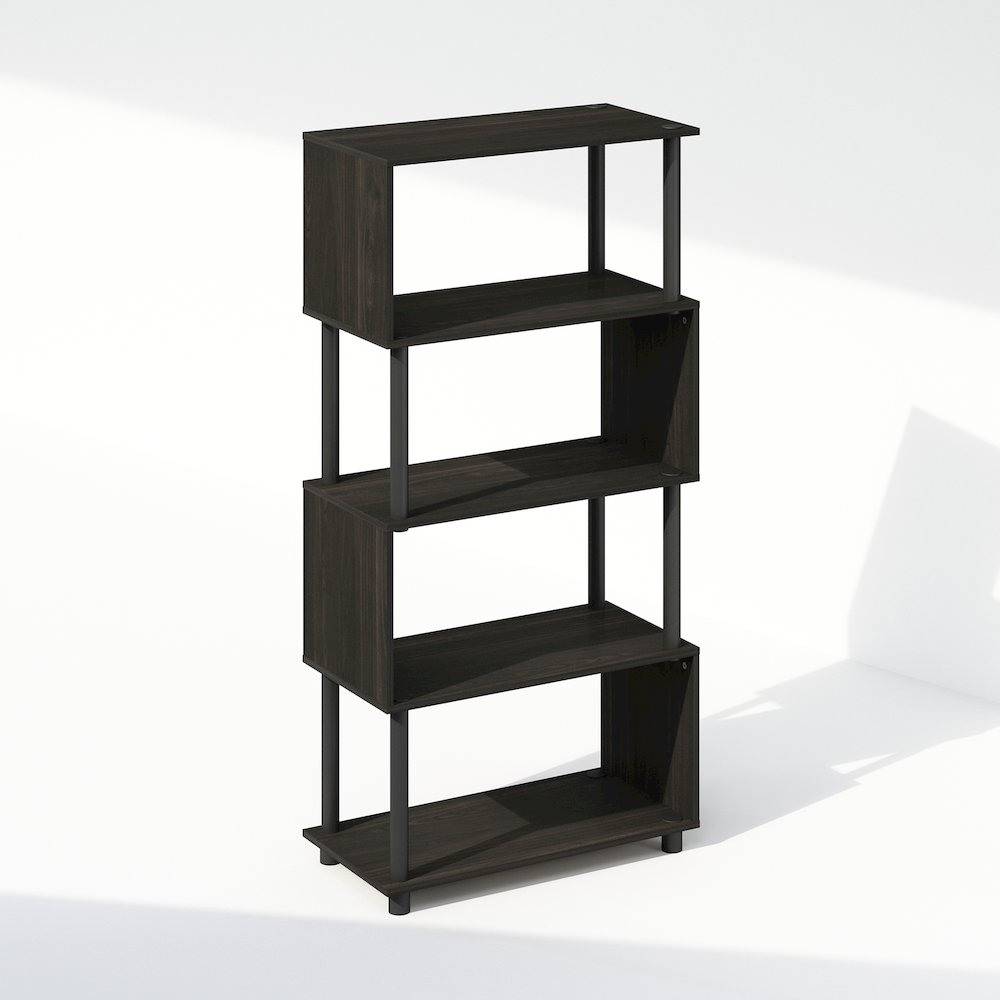 Reed 5-Tier S-Shaped Bookcase, Bookshelf, Espresso. Picture 1