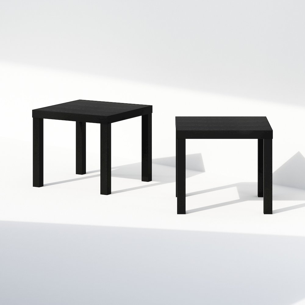 Simple Square Coffee Table, Side Table, Set of 2, Black. Picture 3