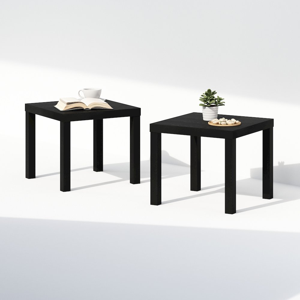 Simple Square Coffee Table, Side Table, Set of 2, Black. Picture 4