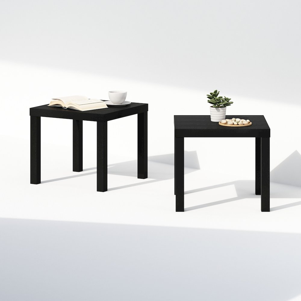 Simple Square Coffee Table, Side Table, Set of 2, Black. Picture 5