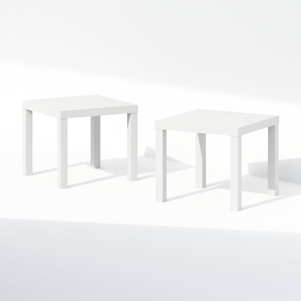Simple Square Coffee Table, Side Table, Set of 2, White. Picture 1