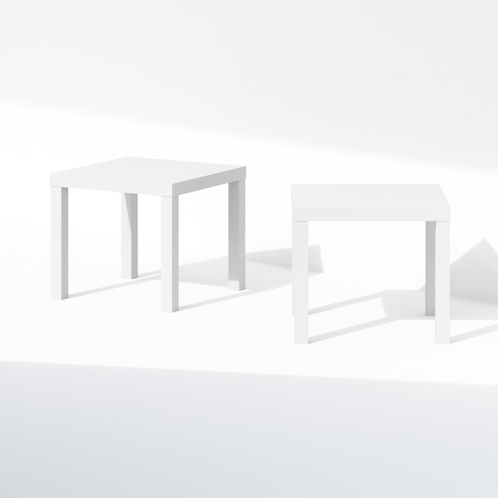 Simple Square Coffee Table, Side Table, Set of 2, White. Picture 3