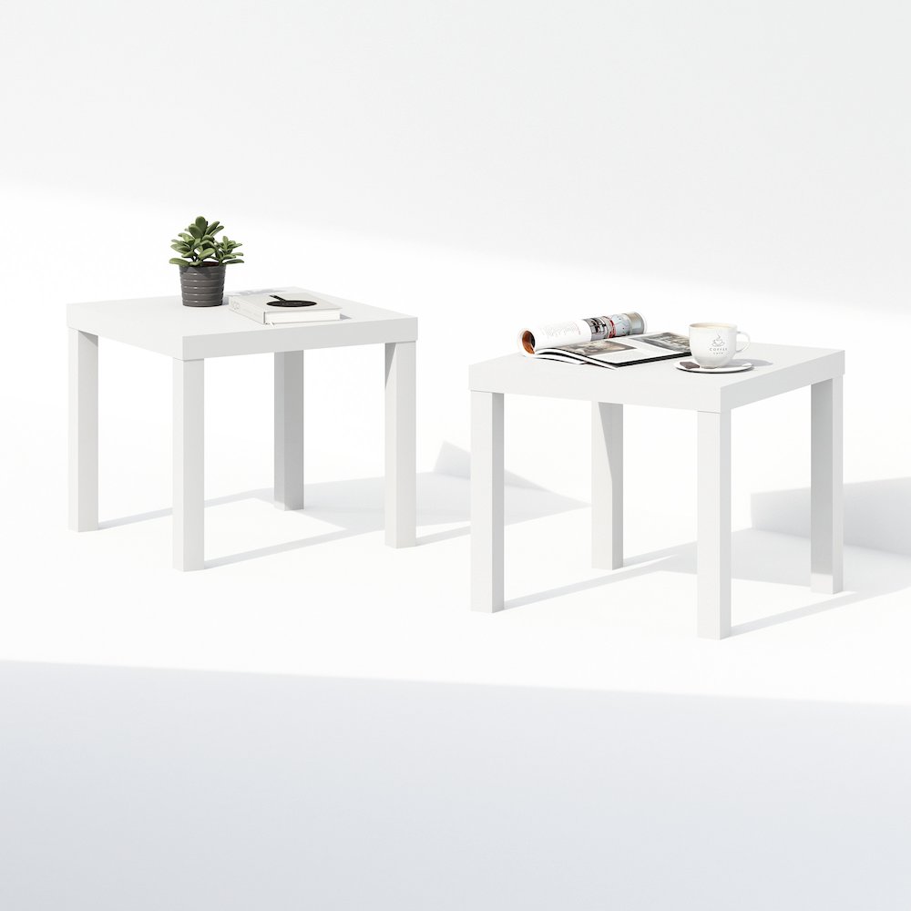 Simple Square Coffee Table, Side Table, Set of 2, White. Picture 4