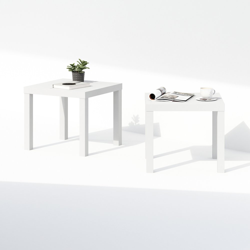 Simple Square Coffee Table, Side Table, Set of 2, White. Picture 5