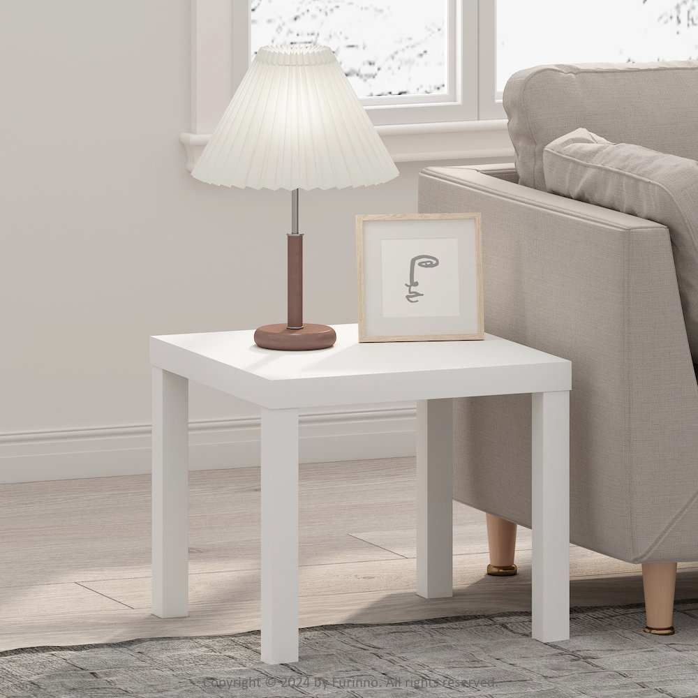 Simple Square Coffee Table, Side Table, Set of 2, White. Picture 6