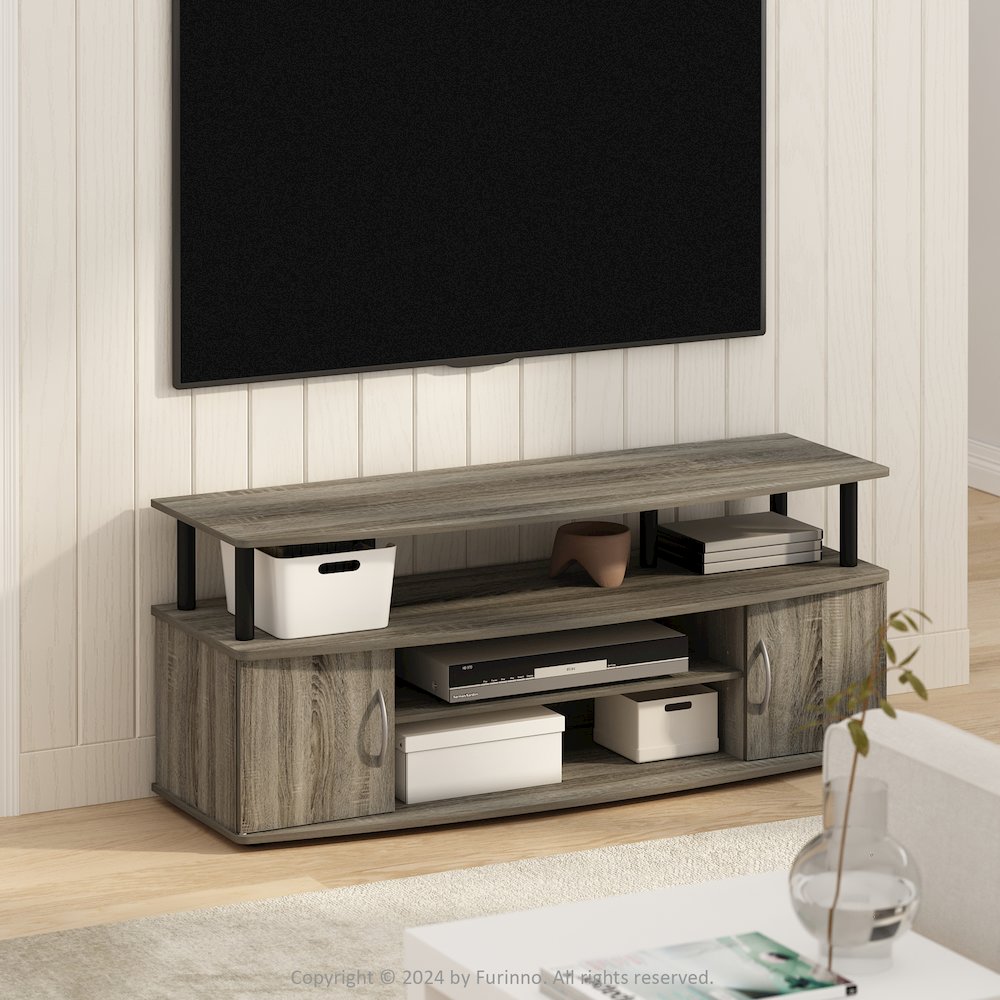 JAYA Large Entertainment Center Hold up to 55-IN TV, Grey Oak/Black. Picture 7