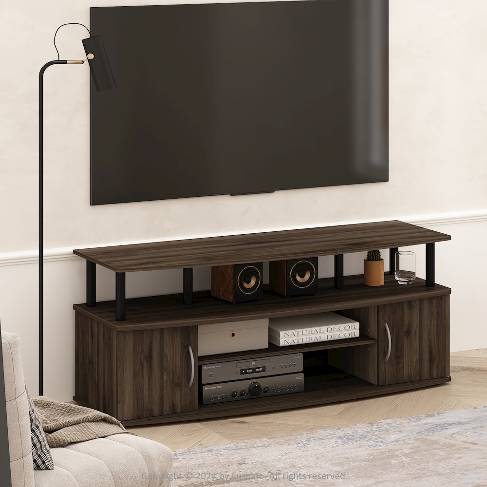 JAYA Large Entertainment Center Hold up to 55-IN TV, Brown Walnut/Black. Picture 7