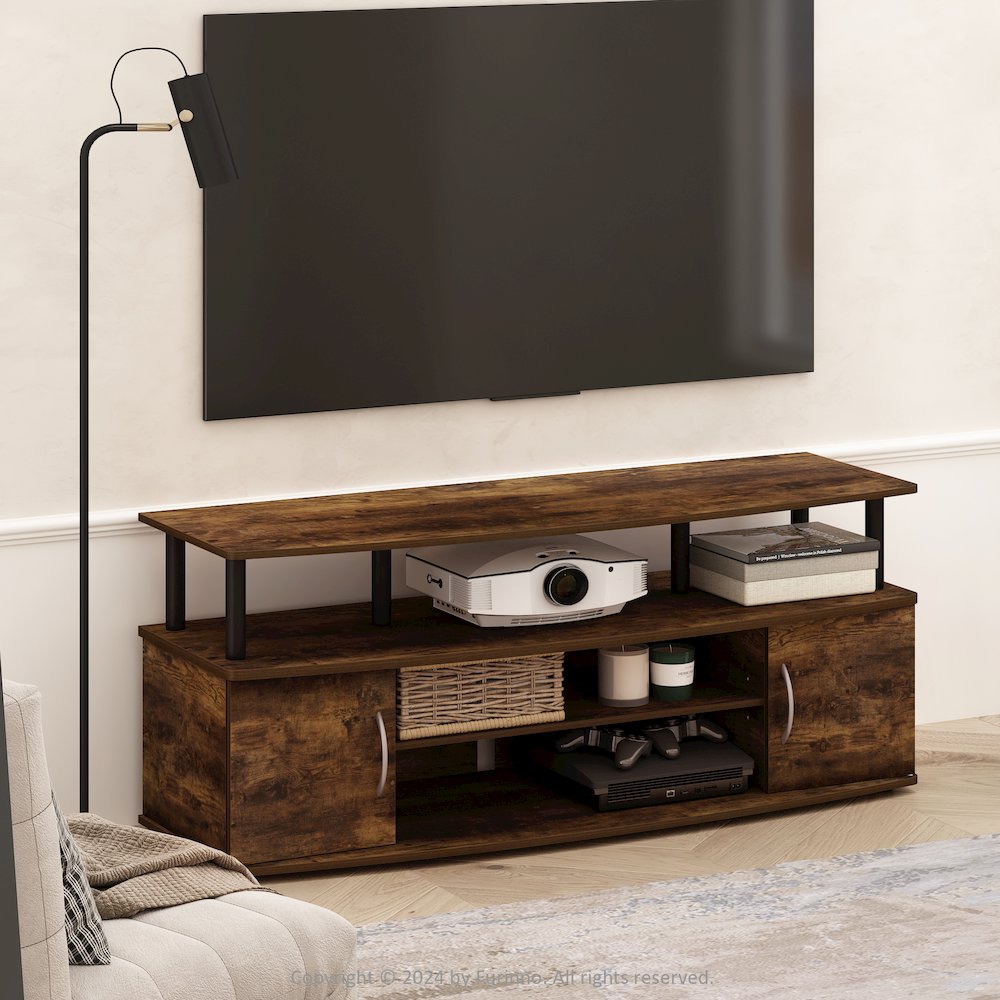 JAYA Large Entertainment Center Hold up to 55-IN TV, Amber Oak/Black. Picture 7