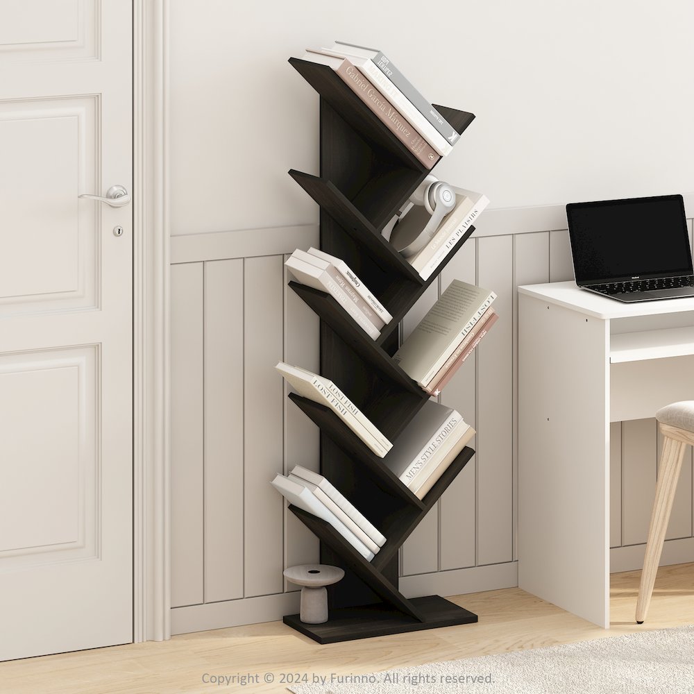 Tree Bookshelf 9-Tier Floor Standing Tree Bookcase, Black Espresso. Picture 6