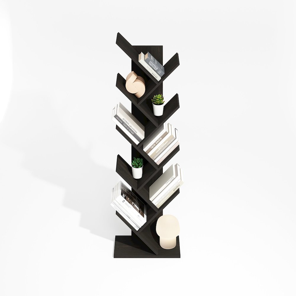 Tree Bookshelf 9-Tier Floor Standing Tree Bookcase, Black Espresso. Picture 5