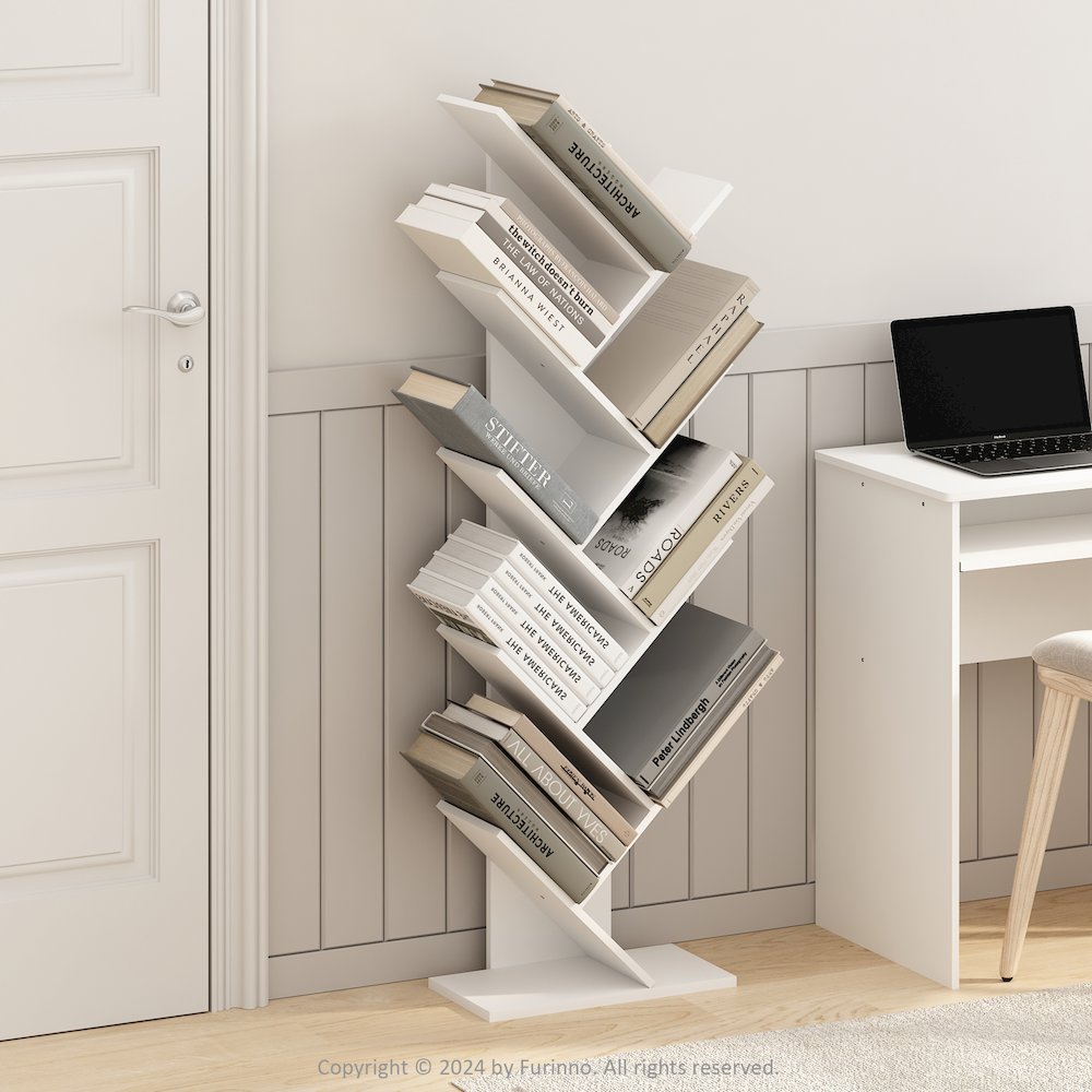 Tree Bookshelf 9-Tier Floor Standing Tree Bookcase, Plain White. Picture 6