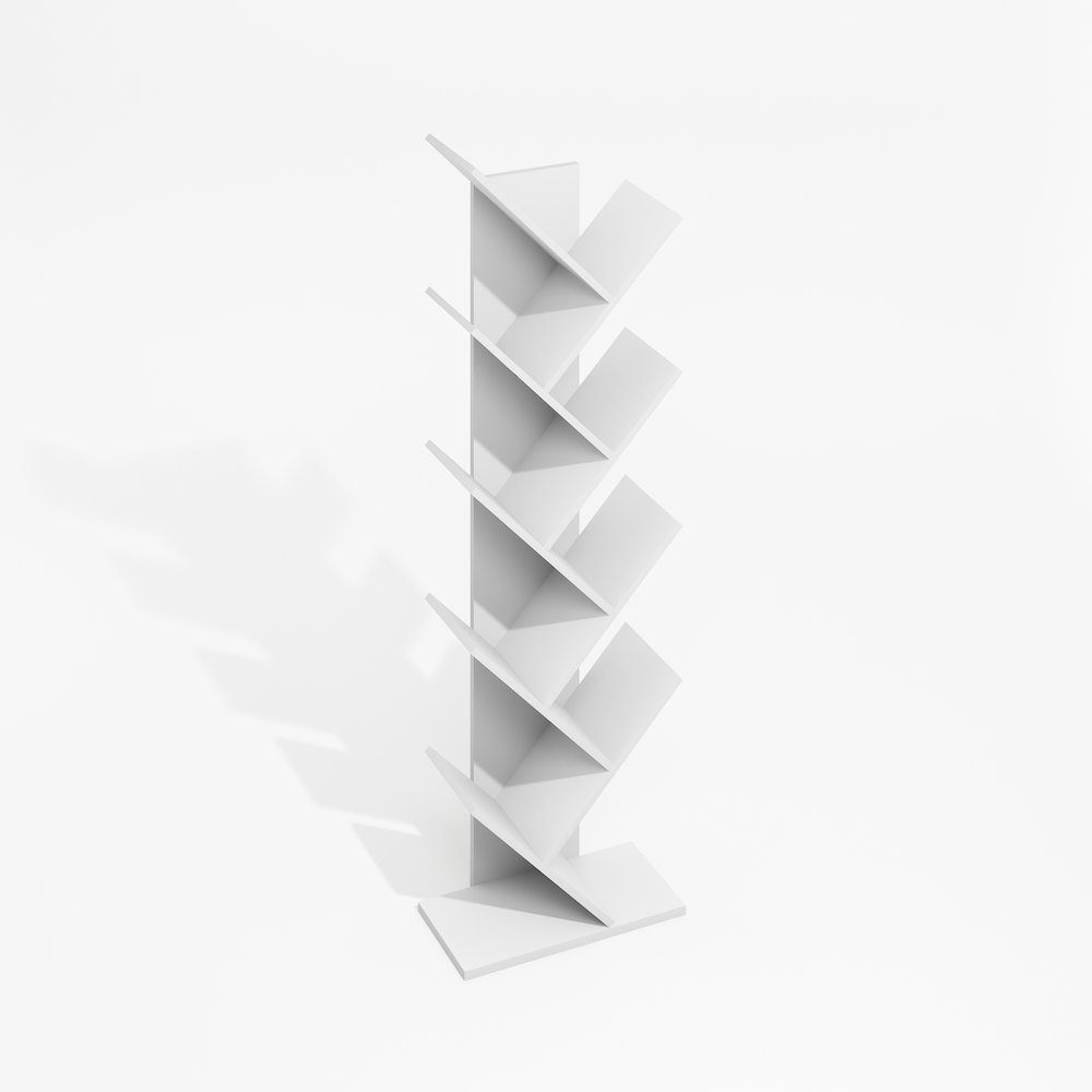 Tree Bookshelf 9-Tier Floor Standing Tree Bookcase, Plain White. Picture 1