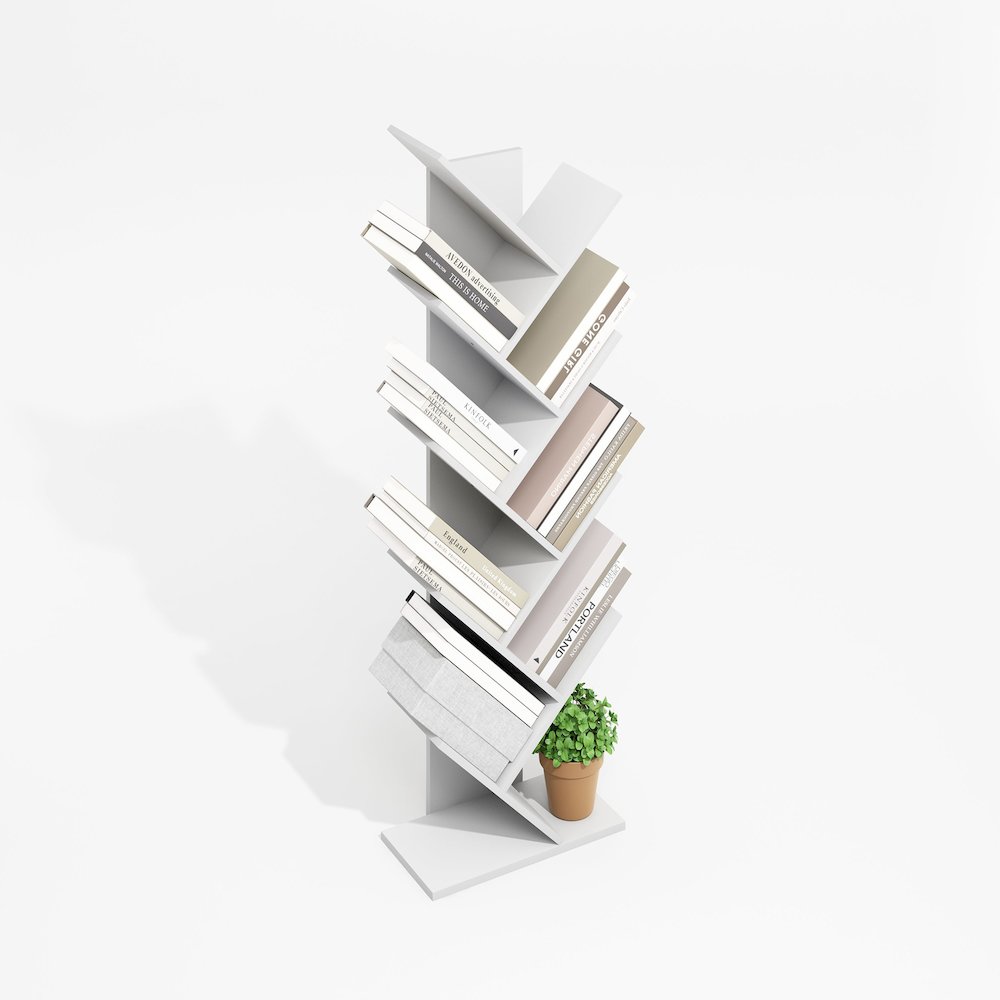 Tree Bookshelf 9-Tier Floor Standing Tree Bookcase, Plain White. Picture 4