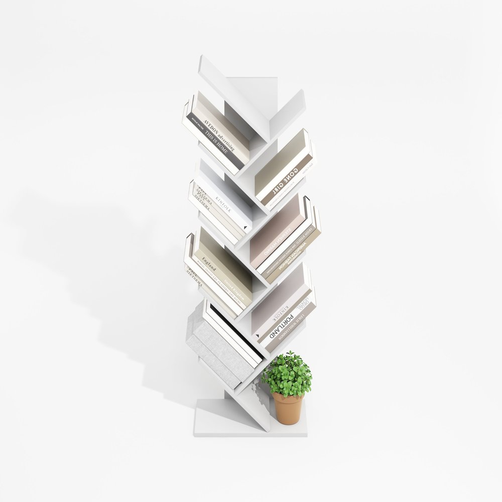 Tree Bookshelf 9-Tier Floor Standing Tree Bookcase, Plain White. Picture 5