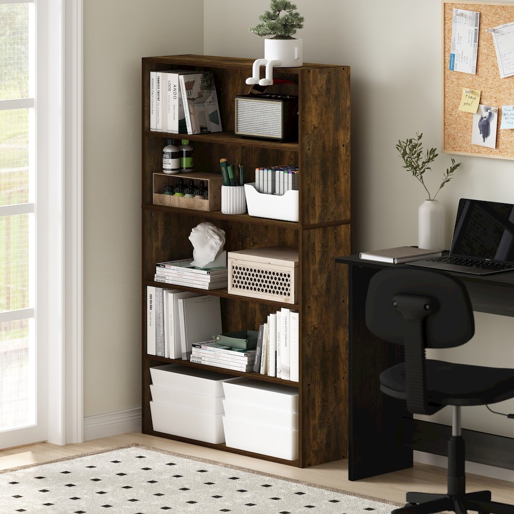 Pasir 5-Tier Open Shelf Bookcase, Bookshelf, 31.5 Inch Wide, Amber Pine. Picture 2