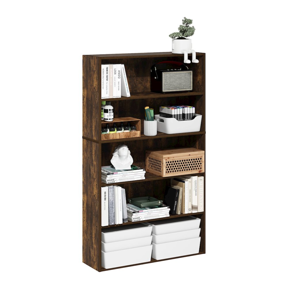 Pasir 5-Tier Open Shelf Bookcase, Bookshelf, 31.5 Inch Wide, Amber Pine. Picture 5