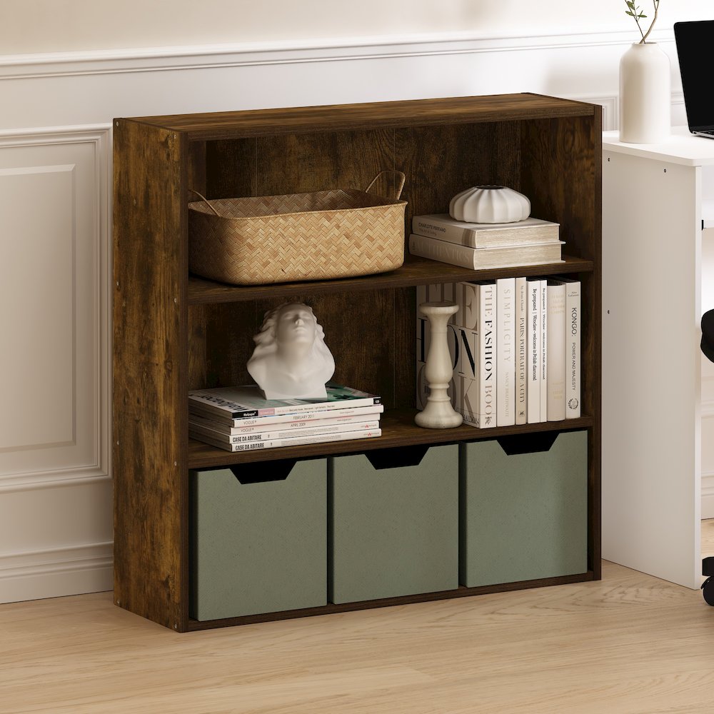 Pasir 3-Tier Open Shelf Bookcase, Bookshelf, 31.5 Inch Wide, Amber Pine. Picture 2