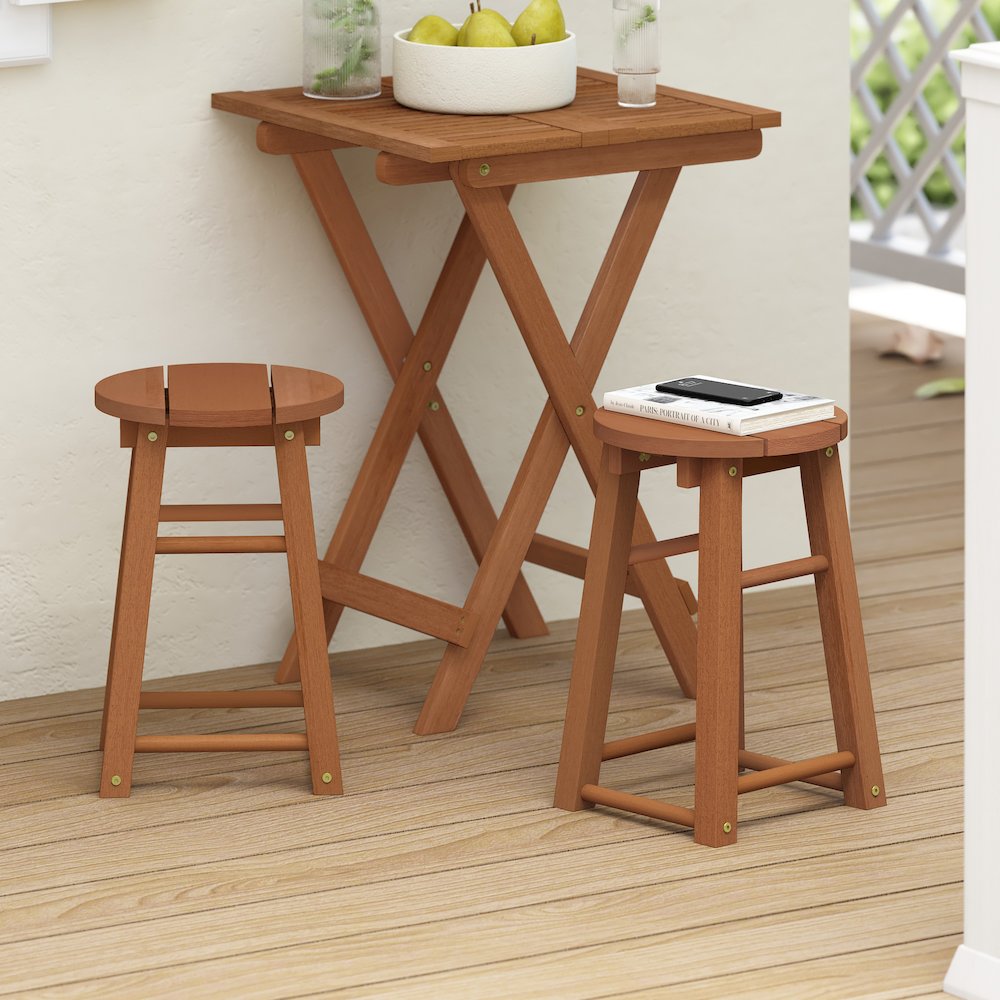 Tioman Outdoor Hardwood 18 Bar Stool in Teak Oil, Set of 2, Natural. Picture 2