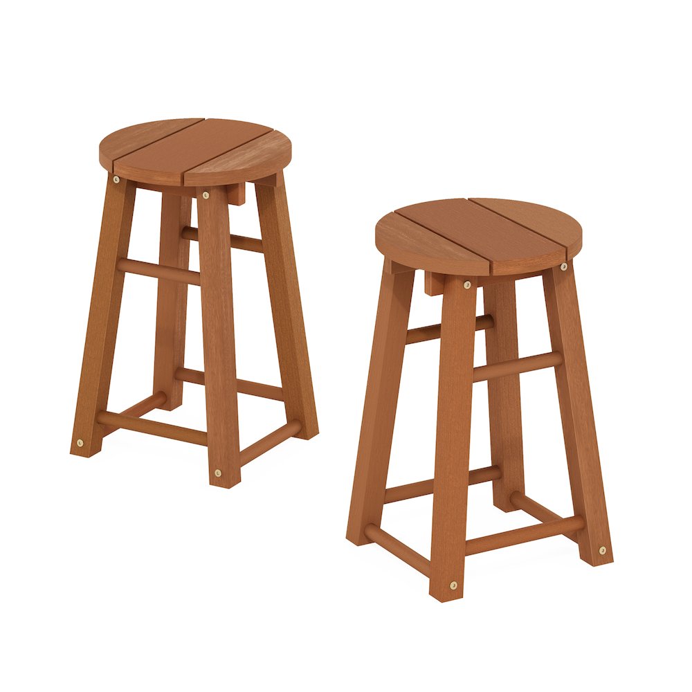 Tioman Outdoor Hardwood 18 Bar Stool in Teak Oil, Set of 2, Natural. Picture 1
