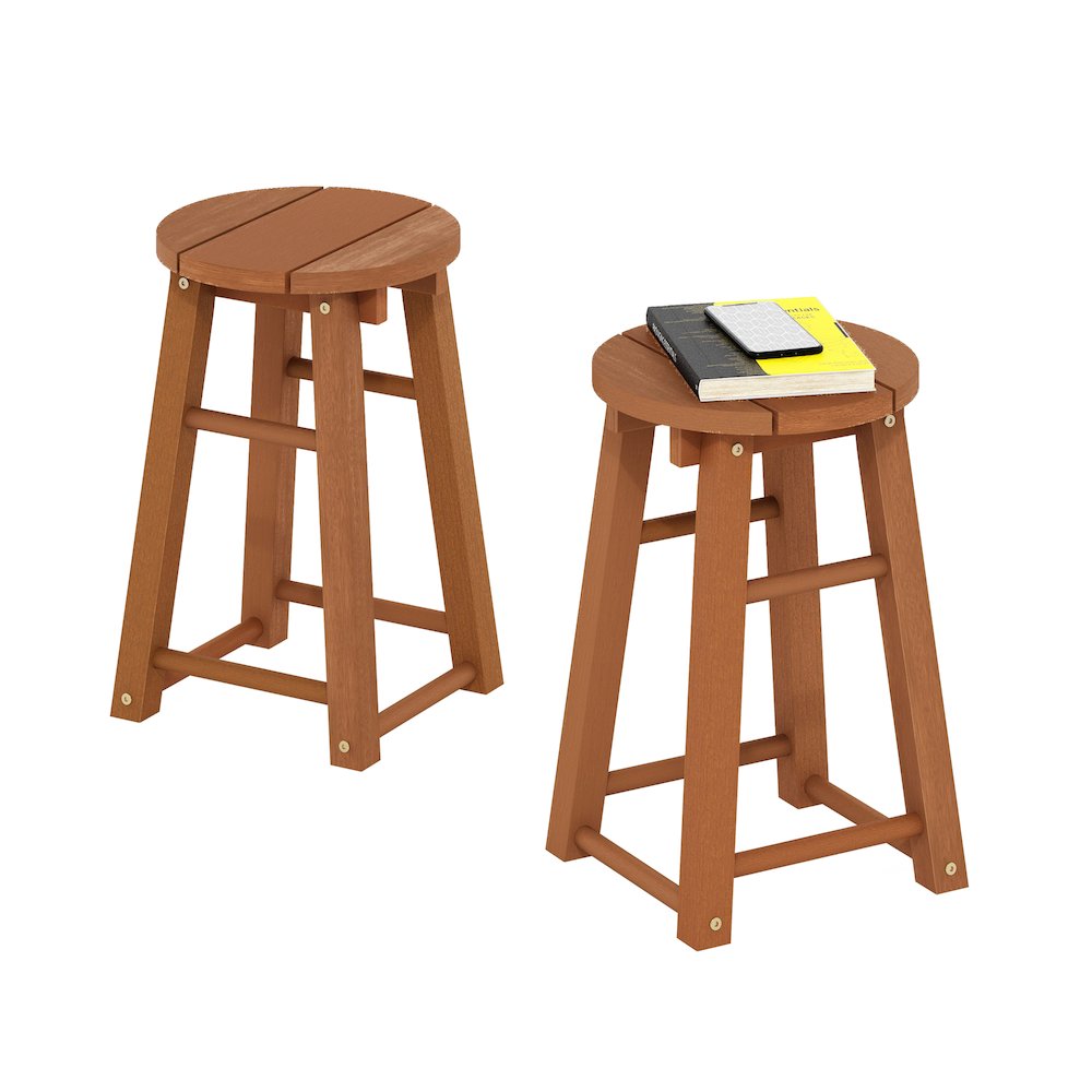 Tioman Outdoor Hardwood 18 Bar Stool in Teak Oil, Set of 2, Natural. Picture 5