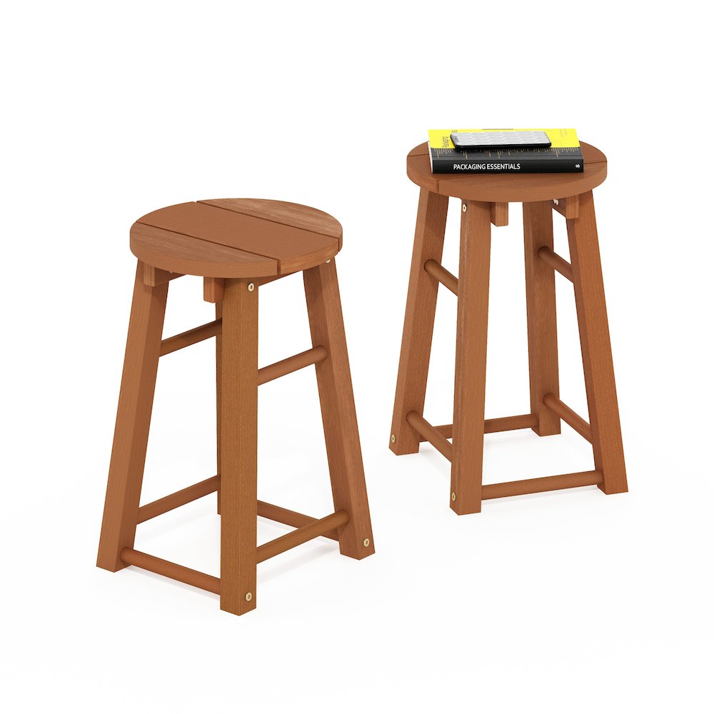 Tioman Outdoor Hardwood 18 Bar Stool in Teak Oil, Set of 2, Natural. Picture 6