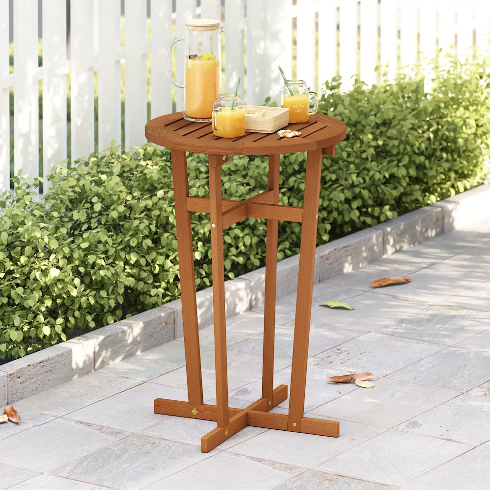 Tioman Hardwood Outdoor Patio Bar Table in Teak Oil, Natural. Picture 2