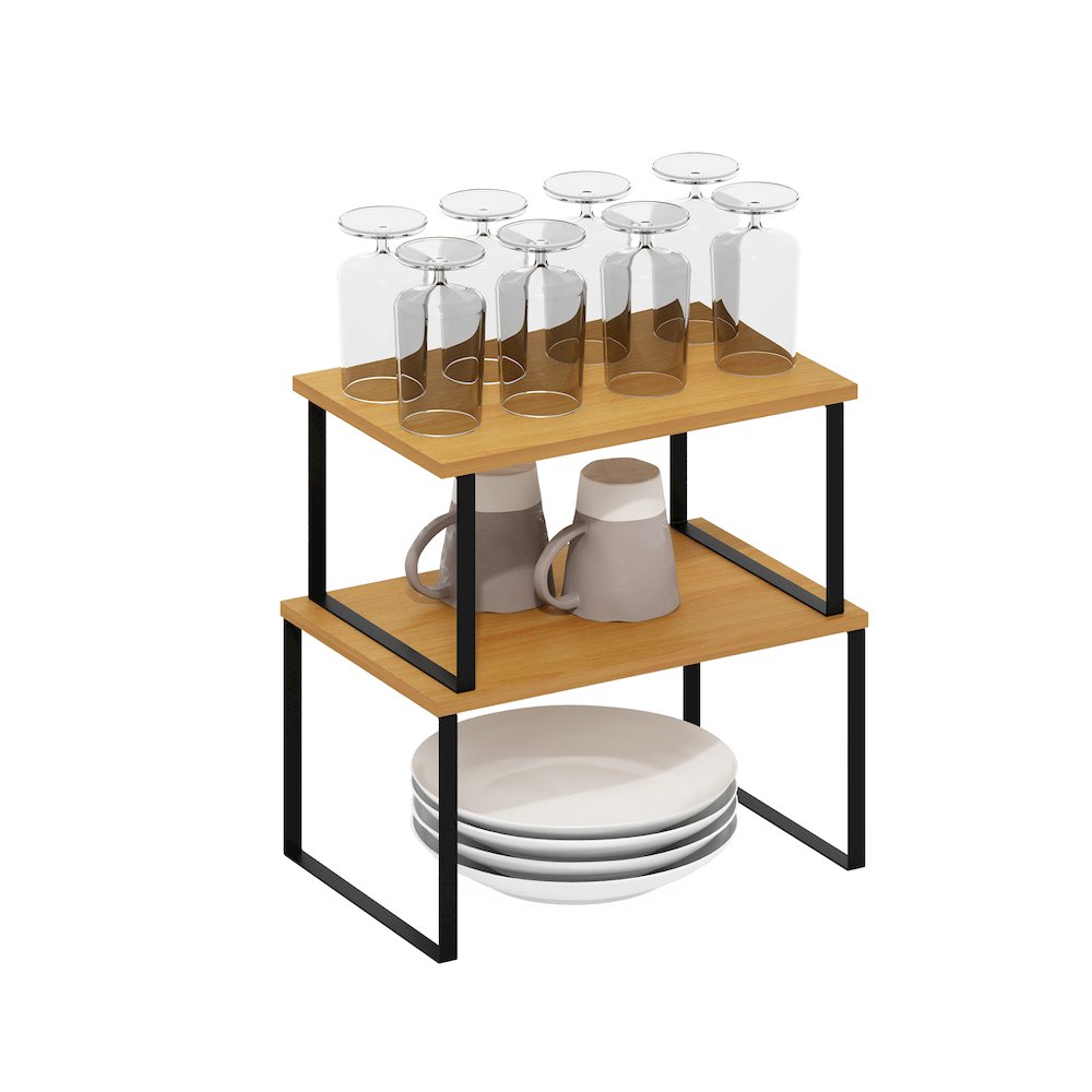 Stackable Kitchen Counter Shelves, Set of 2, Beech/Black. Picture 5