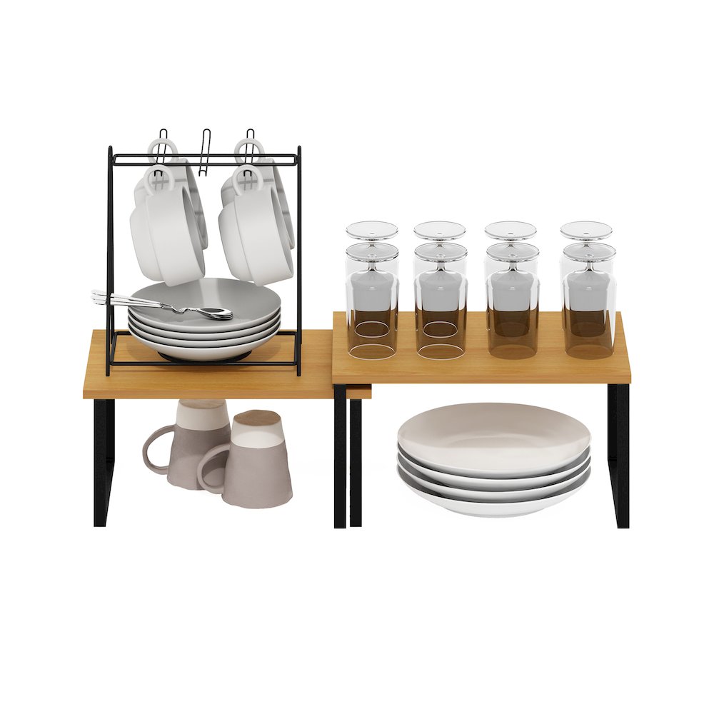 Stackable Kitchen Counter Shelves, Set of 2, Beech/Black. Picture 6