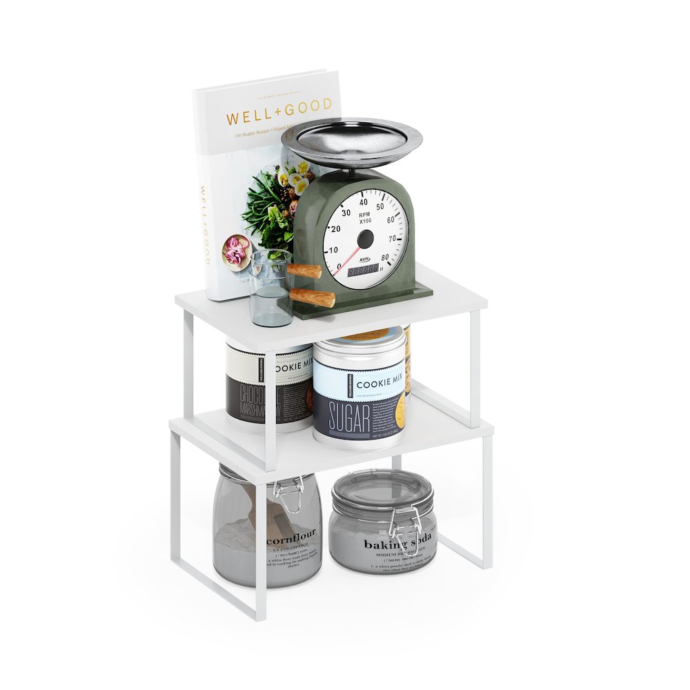 Stackable Kitchen Counter Shelves, Set of 2, White/White. Picture 5