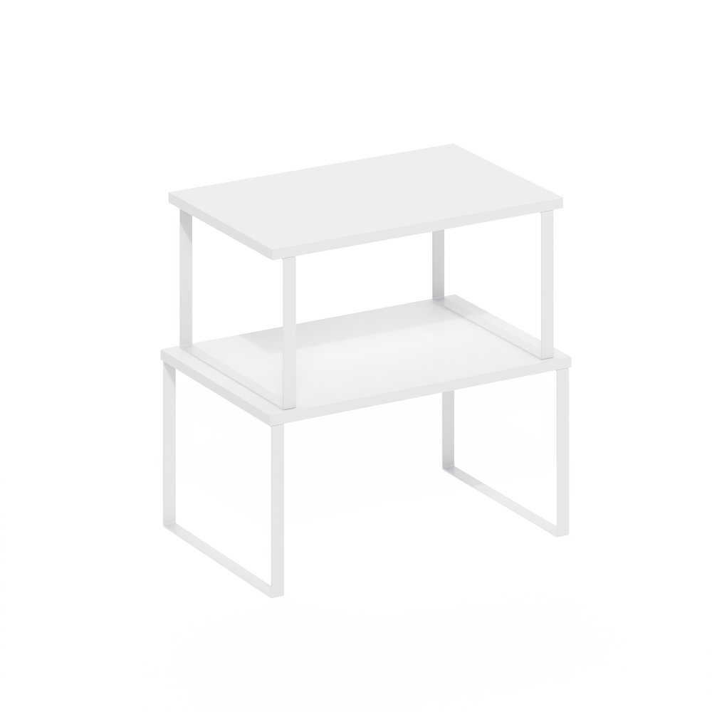 Stackable Kitchen Counter Shelves, Set of 2, White/White. Picture 7