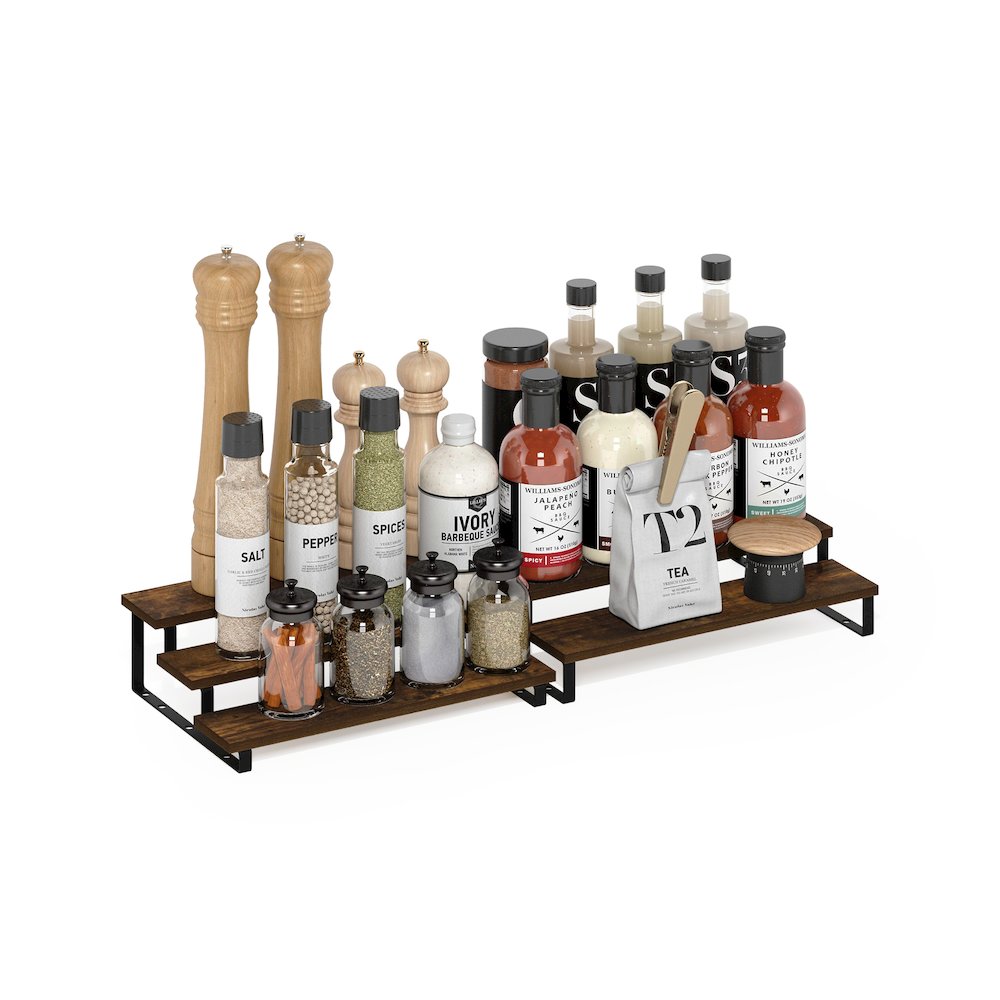 Nestable Kitchen Counter Spice Rack Organizer, Set of 2, Amber Pine/Black. Picture 5