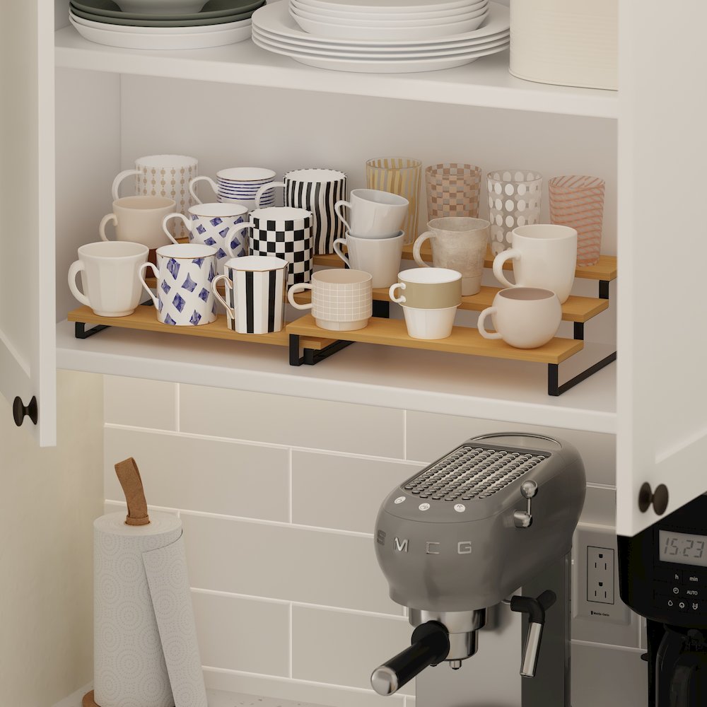 Nestable Kitchen Counter Spice Rack Organizer, Set of 2, Beech/Black. Picture 2