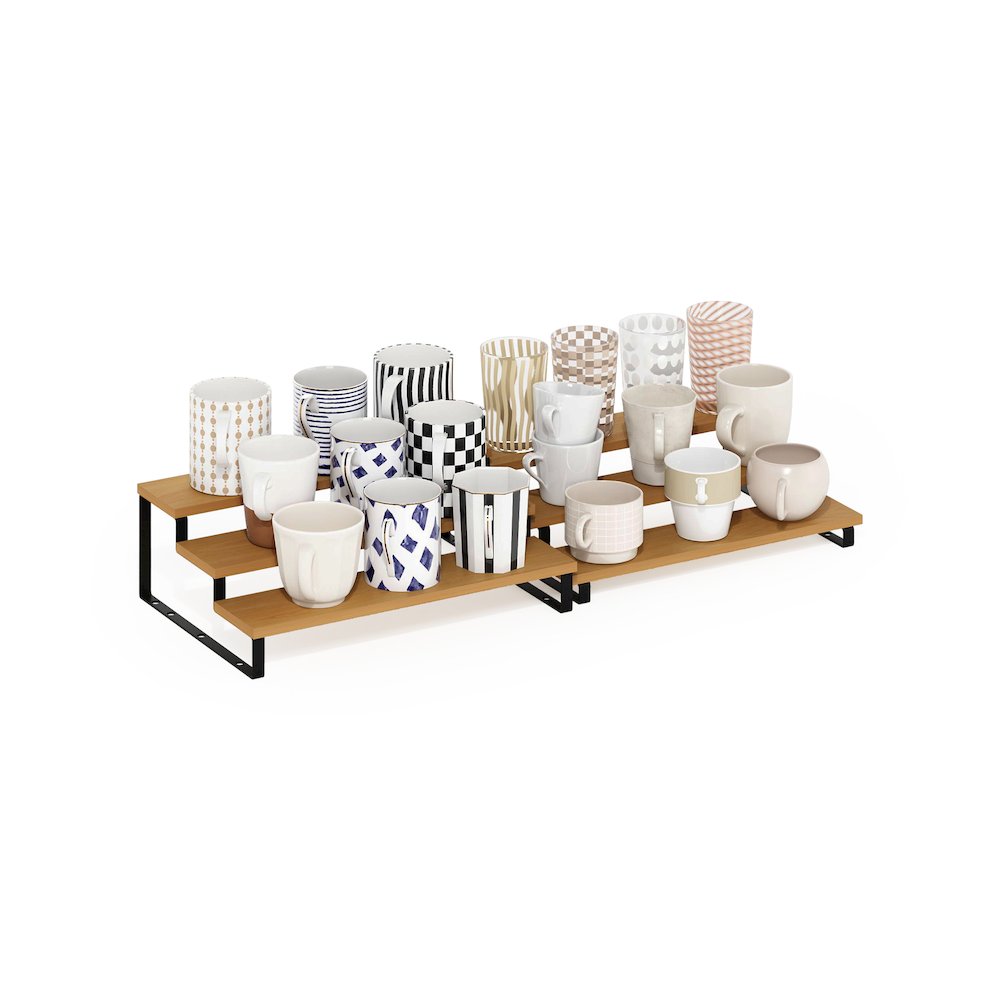 Nestable Kitchen Counter Spice Rack Organizer, Set of 2, Beech/Black. Picture 5