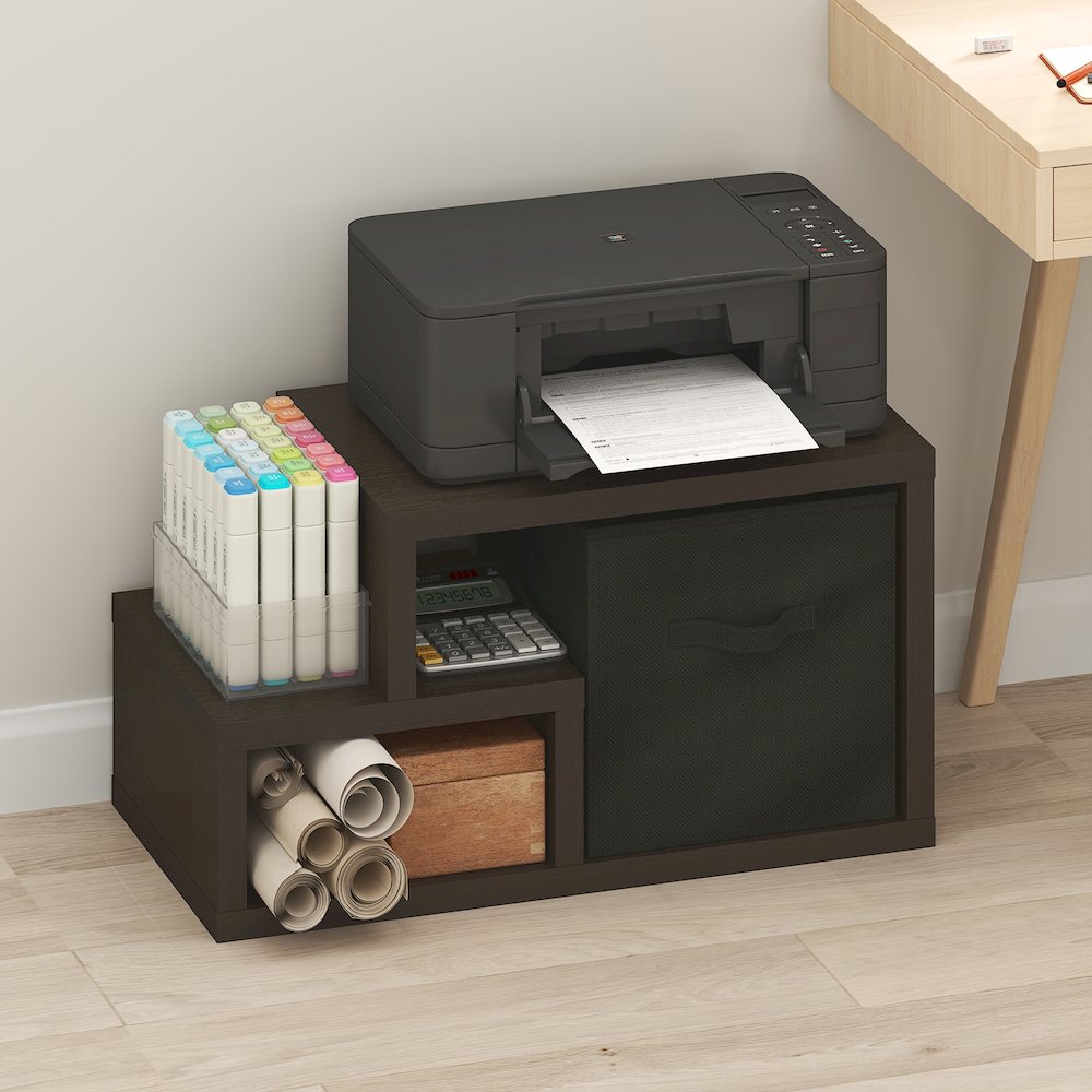 Viola Multipurpose Shelf with Storage Bin, Dark Oak/Black. Picture 2