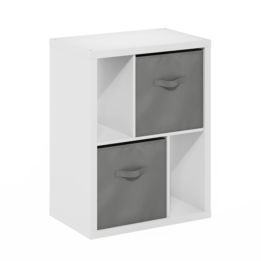 Viola Standing Storage Shelf with Two Storage Bins, White/Light Grey. Picture 1