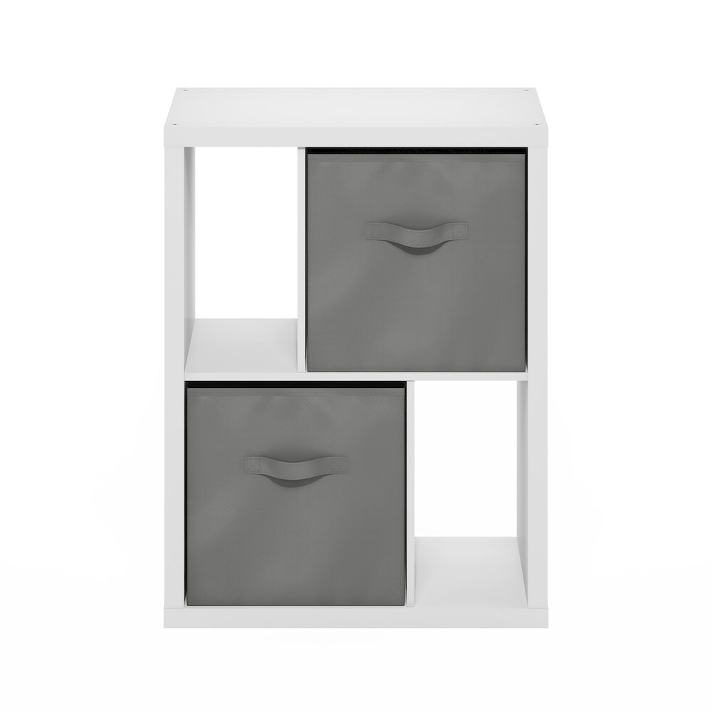 Viola Standing Storage Shelf with Two Storage Bins, White/Light Grey. Picture 4