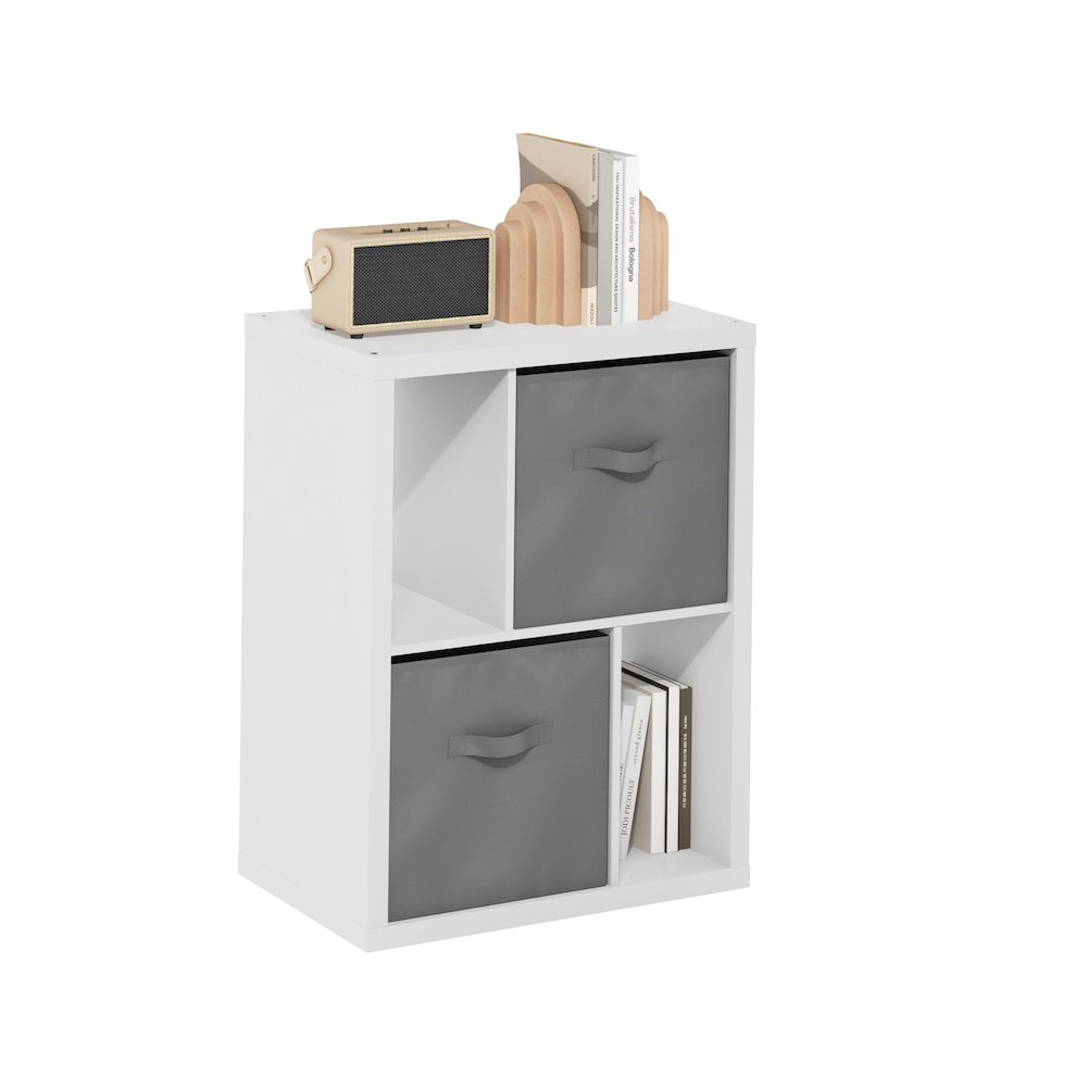 Viola Standing Storage Shelf with Two Storage Bins, White/Light Grey. Picture 5