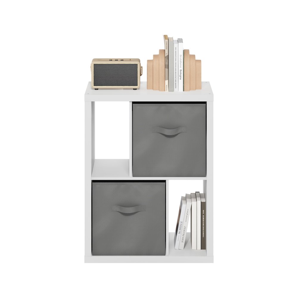 Viola Standing Storage Shelf with Two Storage Bins, White/Light Grey. Picture 6