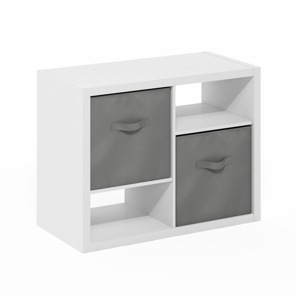Viola Standing Storage Shelf with Two Storage Bins, White/Light Grey. Picture 7
