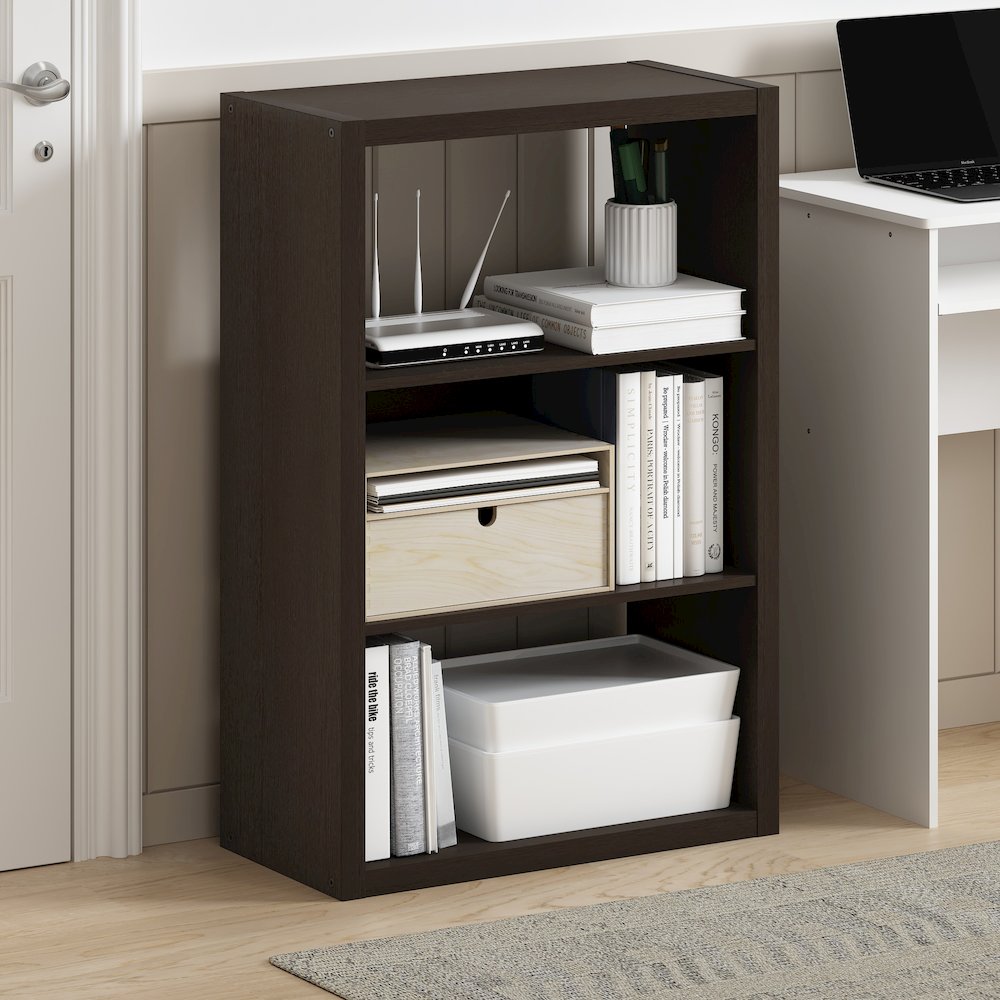 Viola 3-Tier Open Shelf Bookcase, Bookshelf, Dark Oak. Picture 2
