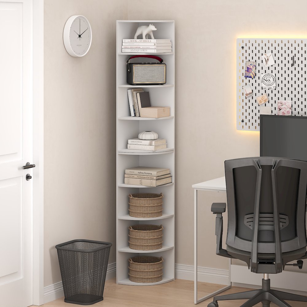 Econ 8-Tier Corner Shelf Bookcase, Bookshelf, White. Picture 2