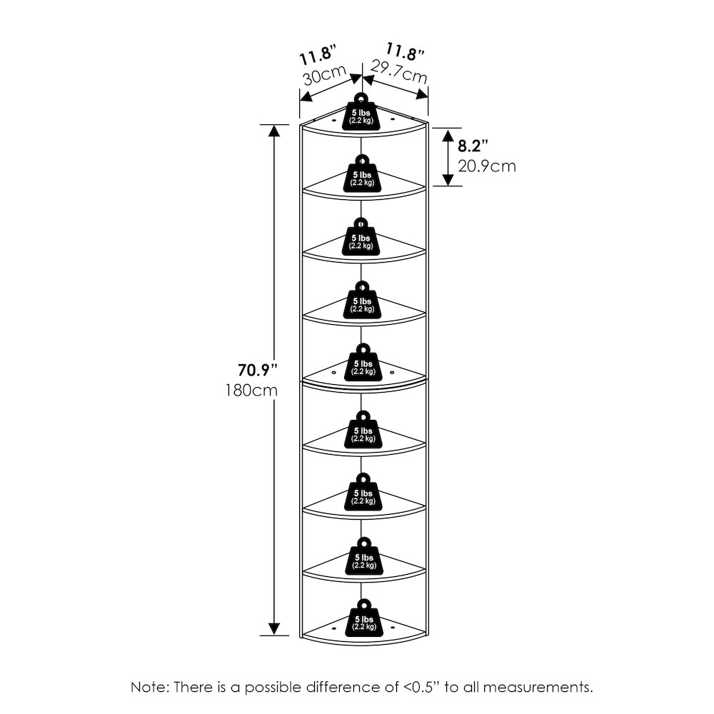 Econ 8-Tier Corner Shelf Bookcase, Bookshelf, White. Picture 3