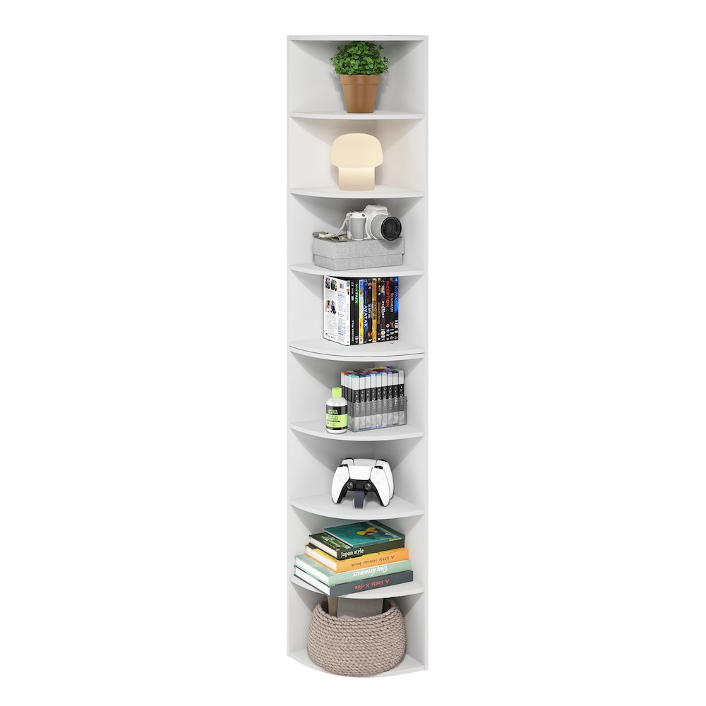 Econ 8-Tier Corner Shelf Bookcase, Bookshelf, White. Picture 5
