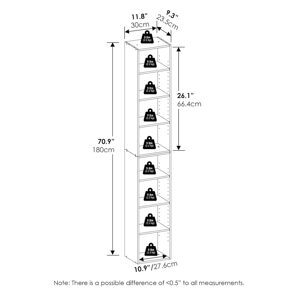 Pasir 8-Tier Open Shelf Bookcase, Blackwood. Picture 3
