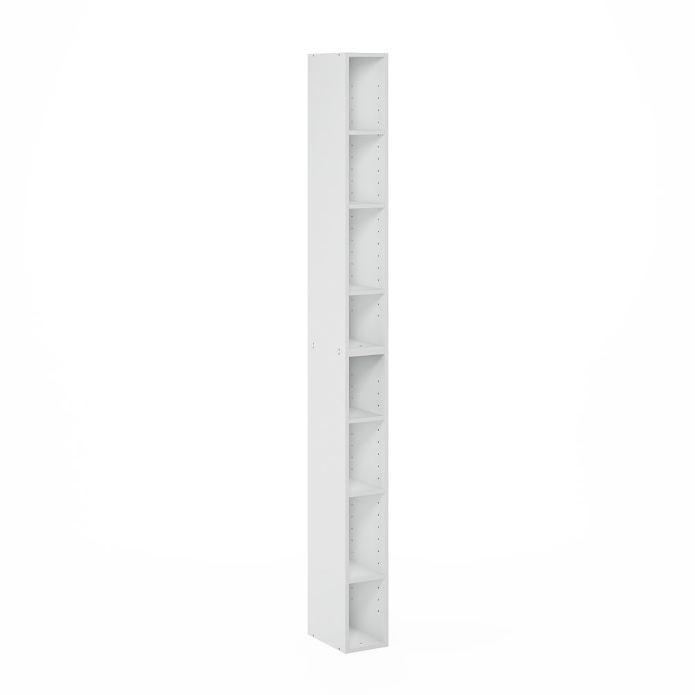 Fulda 8-Tier Space Saving Storage Shelf Bookcase, 6-Inch Width, White. Picture 1