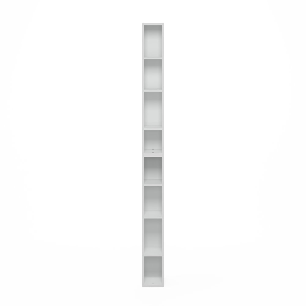 Fulda 8-Tier Space Saving Storage Shelf Bookcase, 6-Inch Width, White. Picture 4
