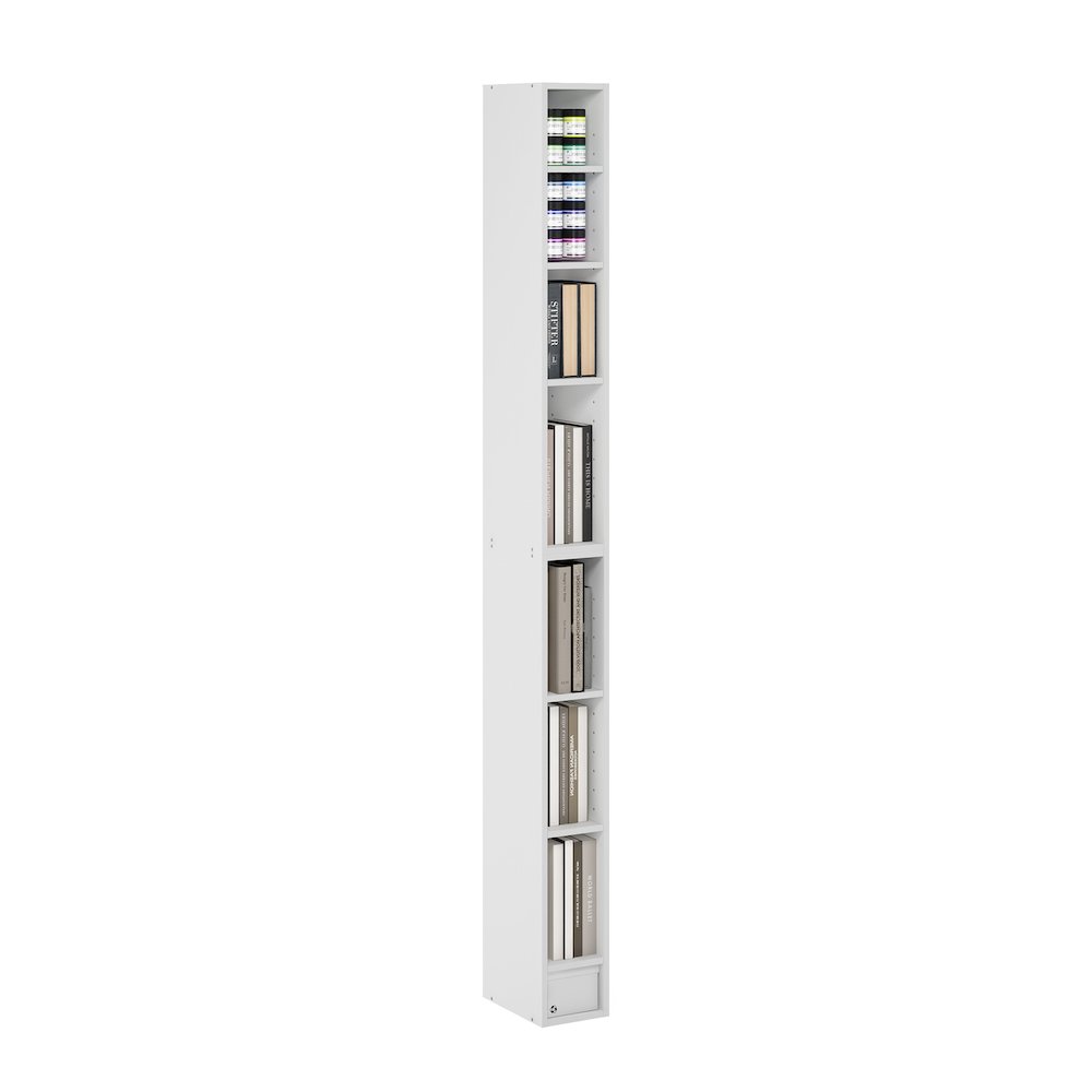 Fulda 8-Tier Space Saving Storage Shelf Bookcase, 6-Inch Width, White. Picture 5