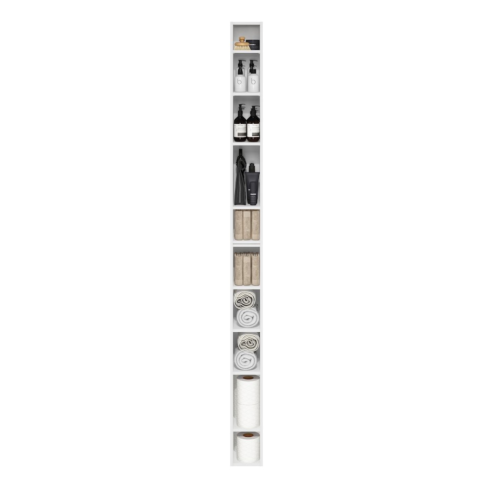 Fulda 10-Tier Space Saving Storage Shelf Bookcase, 6-Inch Width, White. Picture 5